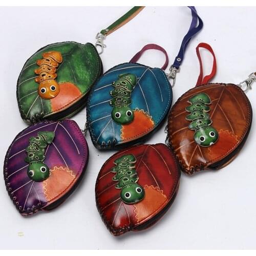 2019 fashion women wallet cartoon leaves and cute insect high quality vegetable tanned leathe casual Coin Purses
