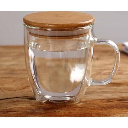 475ML Glass Coffee Milk Cup With Bamboo Lid Household Transparent Drinking Mug Heat-resistant Thicken Glass Cups