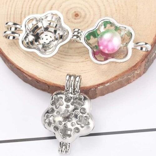 5pcs Plated Flowers Pearl Cages Pendant Jewelry Making Bead Cage Aromatherapy Essential Oil Diffuser Box Oyster Pearl