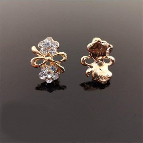 50 PCS 20*15mm Fashion Metal Alloy KC Gold Color Crystal Rhinestone Bowknot Connectors Charm For Jewelry Making