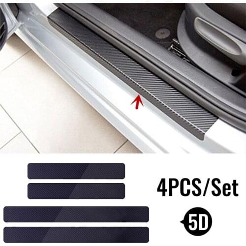 5D 4Pcs Car Door Carbon Fiber Threshold No label Slip Stickers Anti-kick Protection Strip