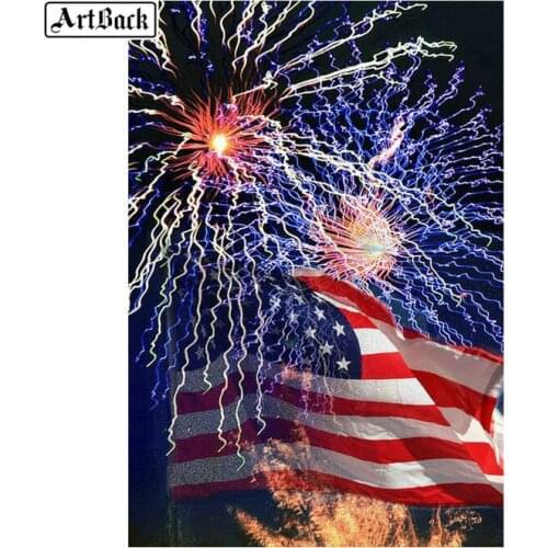 5d diy diamond painting USA flag fireworks full square landscape diamond mosaic cross stitch sticker
