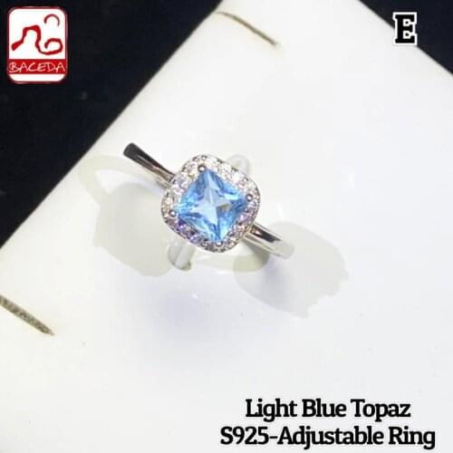 Baceda November Birthstone promote truth and forgiveness Natural Crystals of Light Blue Topaz Rings Adjustable-S925 Silver