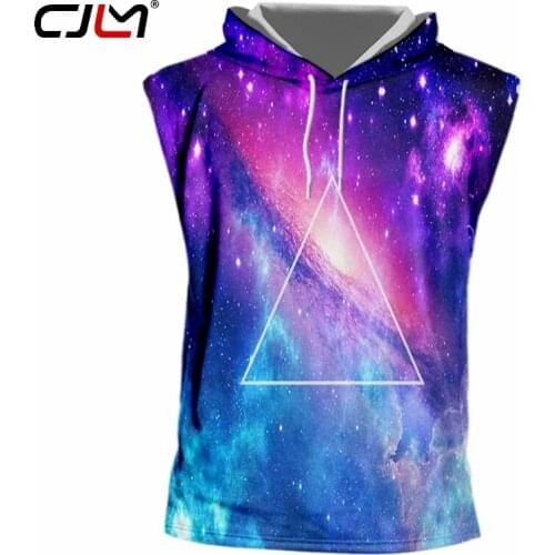 CJLM Colored Starry Sky Mens Sports Hooded Tank Top Geometric Triangle 3D Full Printed Vest Fashion Casual Man TankTop