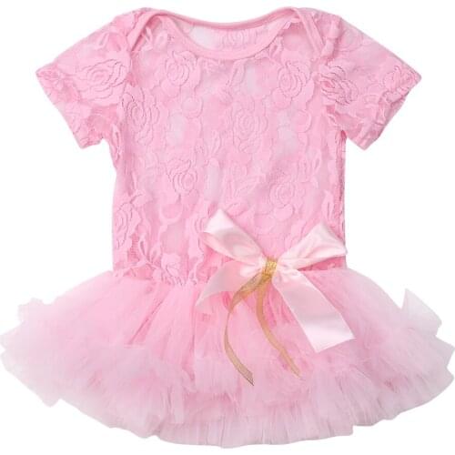 Infant Baby Girl Festival Lace Princess Romper Dress Bow Tutu Party Formal Dress Size 0-9M