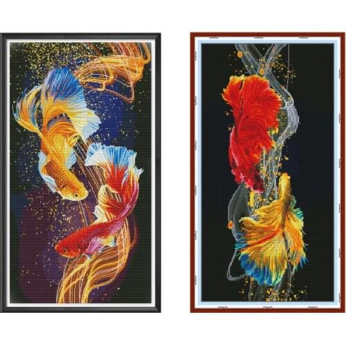 Two beautiful fish cross stitch kits DIY animal pattern14CT 11CT count canvas embroidery needlework set home decoration painting