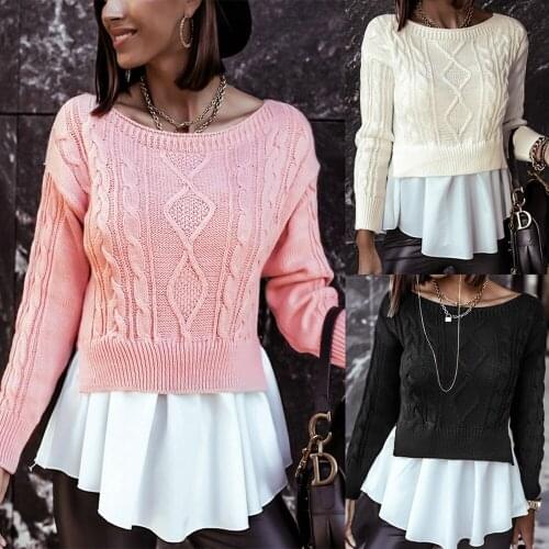 Winter Sweater Jumper Long Sleeve Ladies Pullover Sweater Round Neck Female Jumper Patchwork Women Autumn Knitted Tops D30