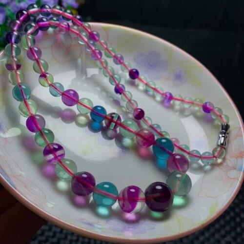 Fluorite round 6-12mm multicolor necklace 18inch wholesale beads nature FPPJ woman 2018