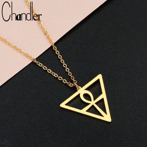 Chandler Stainless Steel Religion Egyptian Ankh Necklace Triangle Cross Pendant Classic Jewelry Gift Faith Crucifix Collars