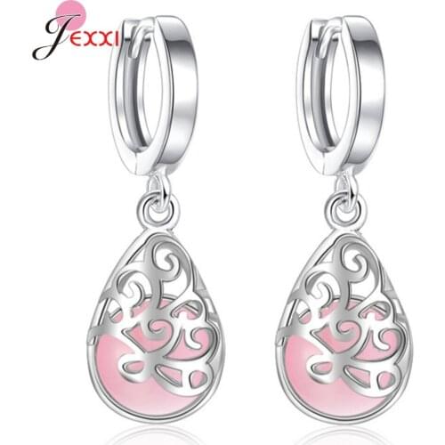 Exquisite Hollow Water Drop CZ Crystal Sweet With Woman Girls Best Festival Gift Genuine 925 Sterling Silver Earring