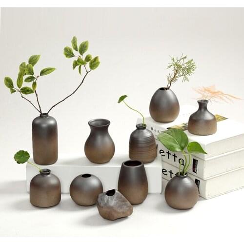 Classic ceramic vase Coarse pottery Mini Small flower vases decor arts and crafts tabletop flowerpot bottle home decoration