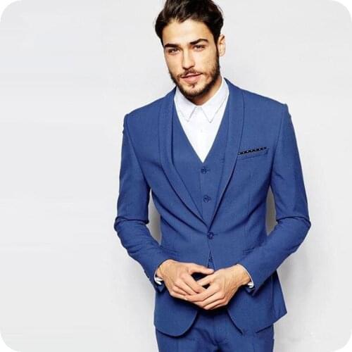 Royal Blue Wedding Men Suits 3 Pieces (Jacket+Pants+Vest) Slim Fit Groom Wear Tuxedos Bridegroom Suits Blazer