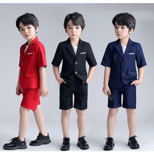 Summer Boy Formals Suits Short Sleeve Blazer Shorts Childrens Piano Uniform Tuxedo Baby Teenagers Kids Clothing Sets Outfits