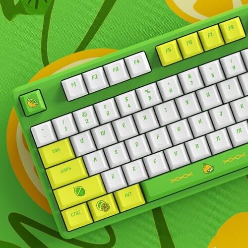 Lemon Theme PBT Keycaps Green Yellow White Cherry XDA Profile for Gaming Mechanical Keyboard 60%/61/67/87/104/108 Keys Caps