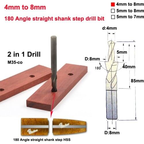 4mm to 8 mm 180 Angle straight shank step HSS M35 Metal Drill bit for chicago screws