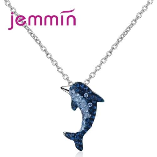Trendy Cute Dolphins Pendant Necklaces Women 925 Sterling Silver Color Lovely Blue Necklace Pendants Jewelry Gift