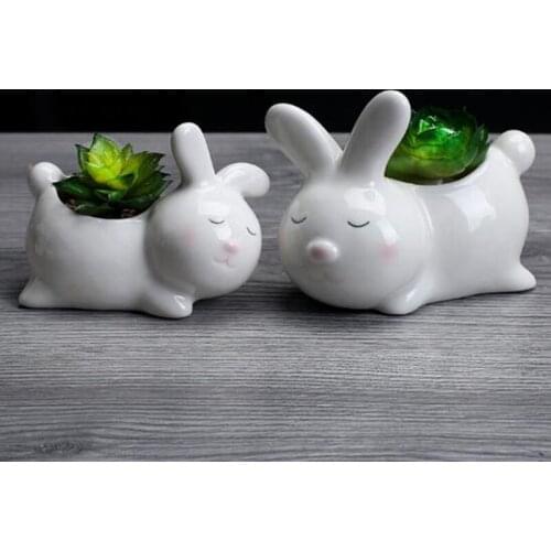 Cartoon Ceramic Rabbit Flowerpots Planters Succulent Pot Desk Flower Pot Office Ornaments Home Garden Decoration