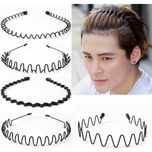 Unisex Men Women One Piece Hairband Sports Wave Hair Band Metal Black Casual Hairband Headband 5 Styles