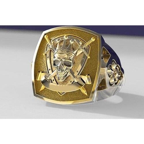 Mens Golden Shield Crown Skull Ring Gothic Biker Statement Motorcycle Band Men Dark Punk Rock Cool Finger Rings Boho Jewelry