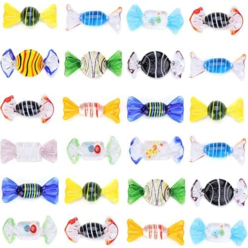 24Pcs Set Vintage Murano Glass Sweets Candy Figurines Crafts Random Colors Christmas Ornament Kids Gifts Party Decorations