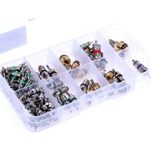VODOOL 100pcs R134A Car Automotive Air Conditioning A/C Core Valves Assortment Car Air Conditioning Assortment Remover Kit