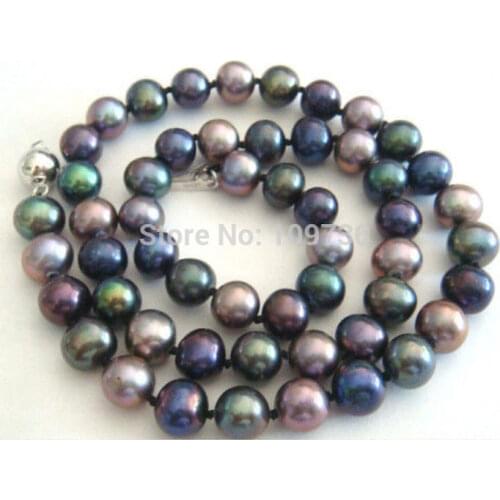 NATURAL TAHITIAN GENUINE BLACK PEACOCK GREEN MULTIC PEARL NECKLACE