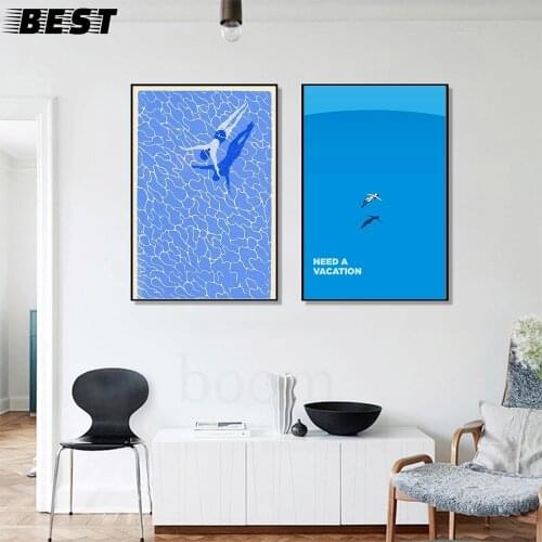 Nórdico abstrato arte da parede imagem imprime um nadador de natação em uma piscina pintura em tela linocut cartazes para sala e