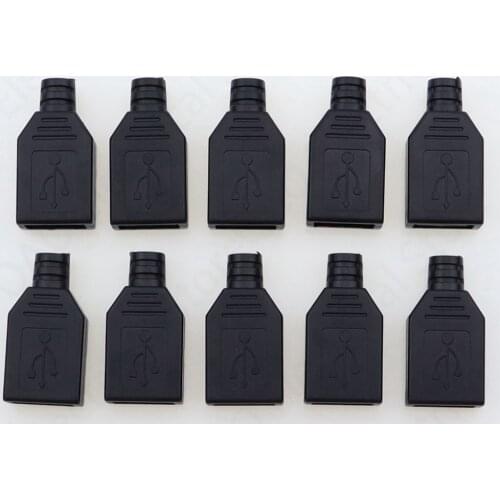 New 10pcs Type A Female USB 4 Pin Plug Socket Connector With Black Plastic Cover