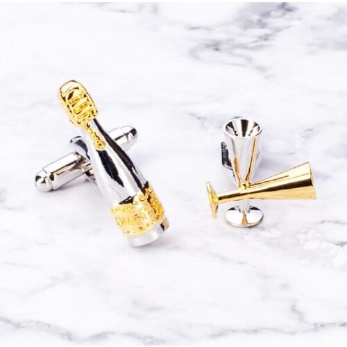 Novelty Gold Plating Cufflinks Champagne and Wine Glasses Design Mens Cylinder Cuff Buttons Wholesale Retail Business Gift