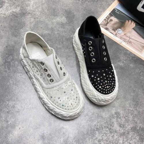 2021 spring and autumn womens new casual style Korean breathable lace mesh shoes lightweight platform canvas shoes