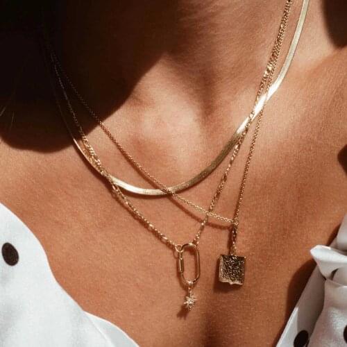 Wholesale Fashion Girl Women Jewelry Gold Color Safety Pin With CZ Star Charm Necklace