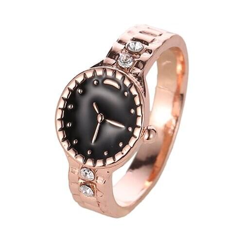 Originality Personality Fashion Bling Starry Clear Crystal Rose Gold White Watch Shape Alloy Rings For Couples