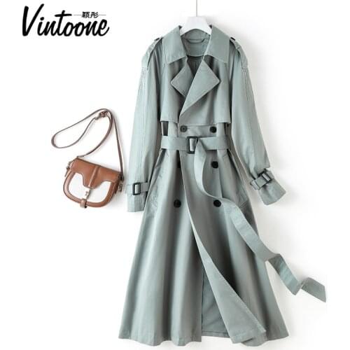 Autumn 2021 New Style Windbreaker Womens Mid-length Temperament Korean Style Loose and Popular British Style Long Coat Jacket