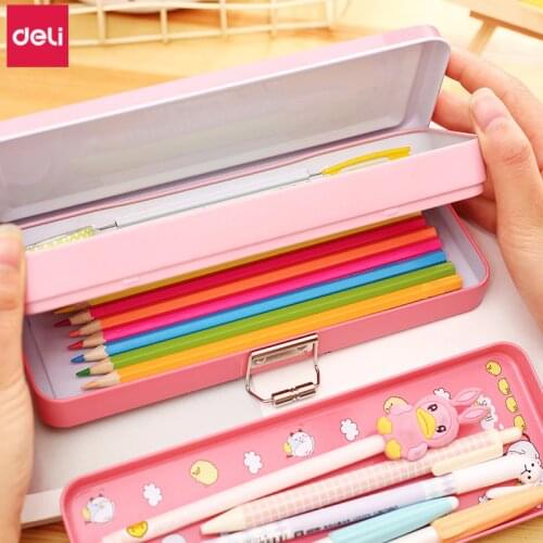 Cute Metal Pencil Box Cute Cartoon Three Layers Multifunction Pencil Case Student Stationery Kawaii School Supplies Kids Gift