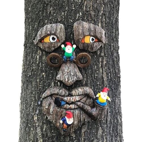 Tree Face Decor Outdoor Fun Old Man Tree Sculpture Yard Art Garden Decoration Realistic Hanging Figurines Garden Peeker Decor
