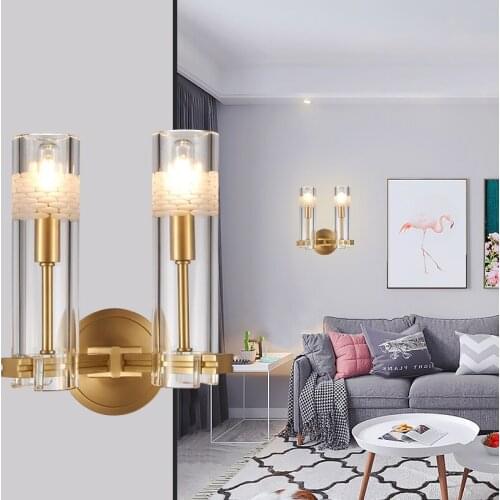 Postmodern light luxury copper crystal wall lamp living room background wall lamp bedroom study bedside corridor corridor lamps
