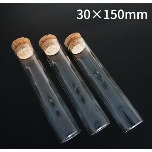 24pcs/lot Transparent 30*150mm Glass test tube with cork stopper Flat Bottom