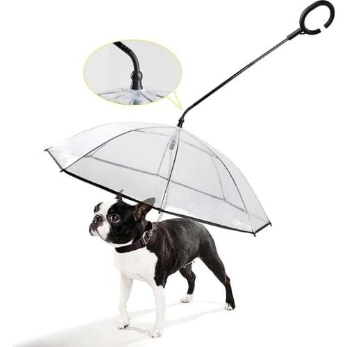 Transparent pet umbrella dog C-type umbrella pet supplies adjustable rain day hyena traction rope