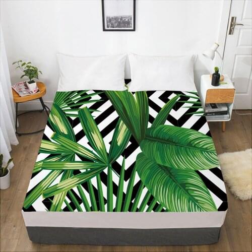 Luxury Elastic fitted sheet bed sheet With An Elastic Band Mattress Cover 150x200/160x200 Bed cover for home Nordic leaf green