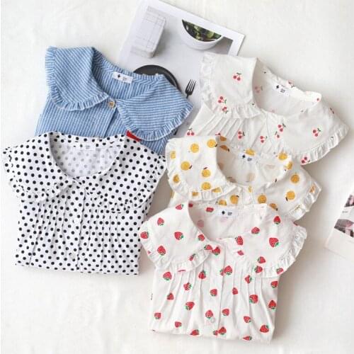 Girls' shirt long sleeve 2021 spring and autumn new fruit Lapel lace top baby cotton white shirt