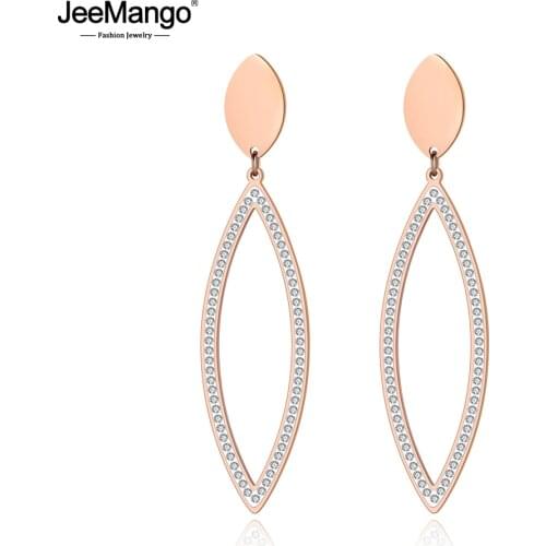 JeeMango Trendy Stainless Steel Geometric Horse Eye Earrings Jewelry Rose Gold Clay Shining Crystal Women Girls Earrings JE19114