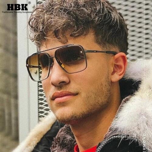 HBK Vintage Classic Pilot Square Sunglasses Cool Men Fashion Brand Design Sun Glasses Black Gradient Lens Women Outside Driving