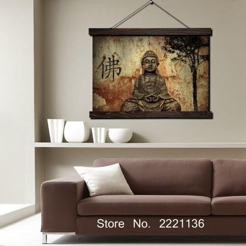Old Stone Buddha Scroll Painting Modern Home Framed Hanging Wall Decoration Artworks in High Definition Print Poster