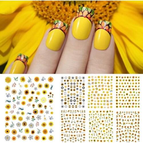 3D Effect Nail Sticker Sunflower Shape Ultra Thin Blossom Floral Nail Art Water Decals Manicure Sticker