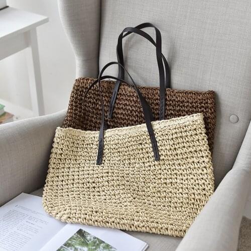 Hand-woven simple bag, large-capacity beach degree, wild one-shoulder fake travel rattan woven straw bag