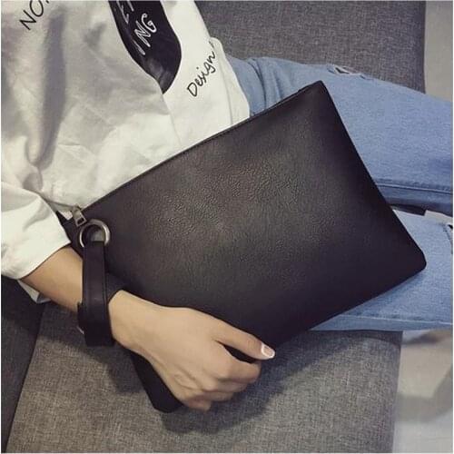 Envelope Bags For Women PU Leather Clutch Ladies Bag Black Money Card Phone Bag Zipper Handbag