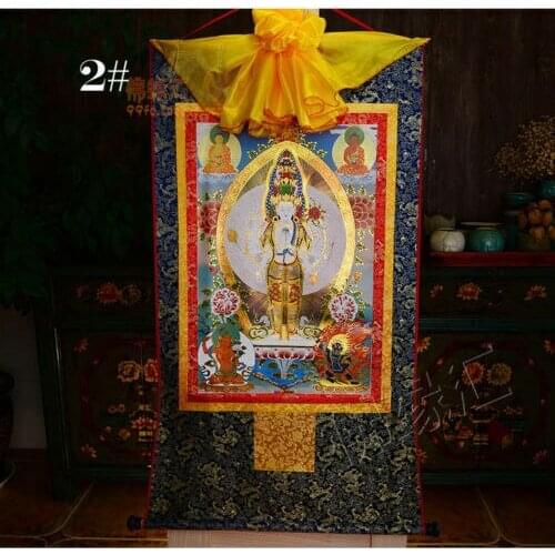 Tibet Tibetan Buddha Print Silk Gild Thangka Thanka Thousand-Hand Kwan-yin 61CM
