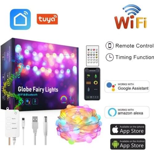 Tuya WiFi Smart Fairy RGB Lights WaterProof RGB Strip Light with Remote Control 5M 10M RGB LED Light Tuya/Smart Life APP Control