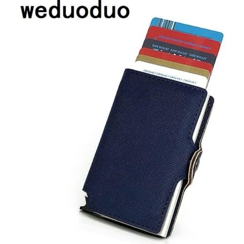 Weduoduo New Men Metal Card Holder Fashion PU Leather Credit Card Holder With RFID Card Case Automatic Mini Wallet