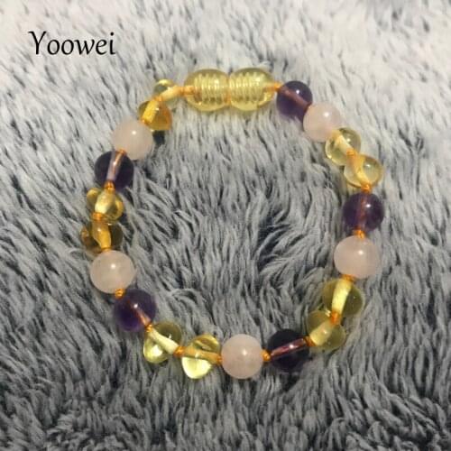 Yoowei New Baby Amber Bracelet for Gift Natural Amethyst Rose Quartz Women Custom Jewelry Baltic Beads Jewellery Wholesale